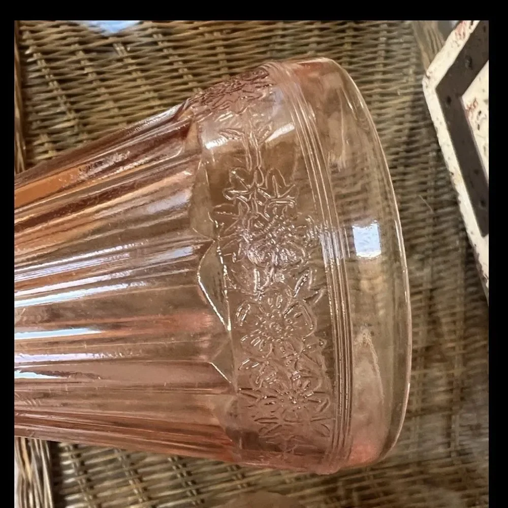 Jeanette Depression Glass Pink Adam Floral 1930’s Set of 2 Ice Cream Glasses